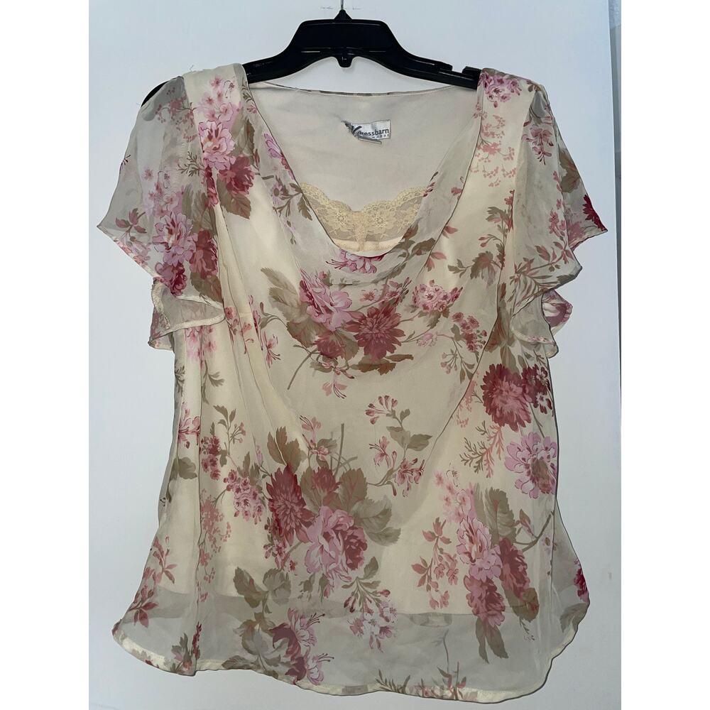 Vintage Y2K dress barn women floral sheer blouse